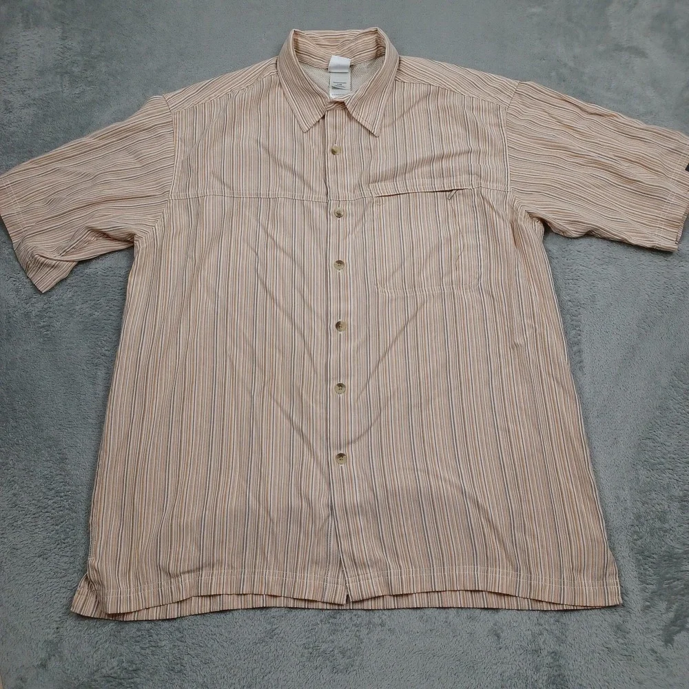 North Face Shirt Mens Large Brown Striped Outdoor Button Up Short Sleeve